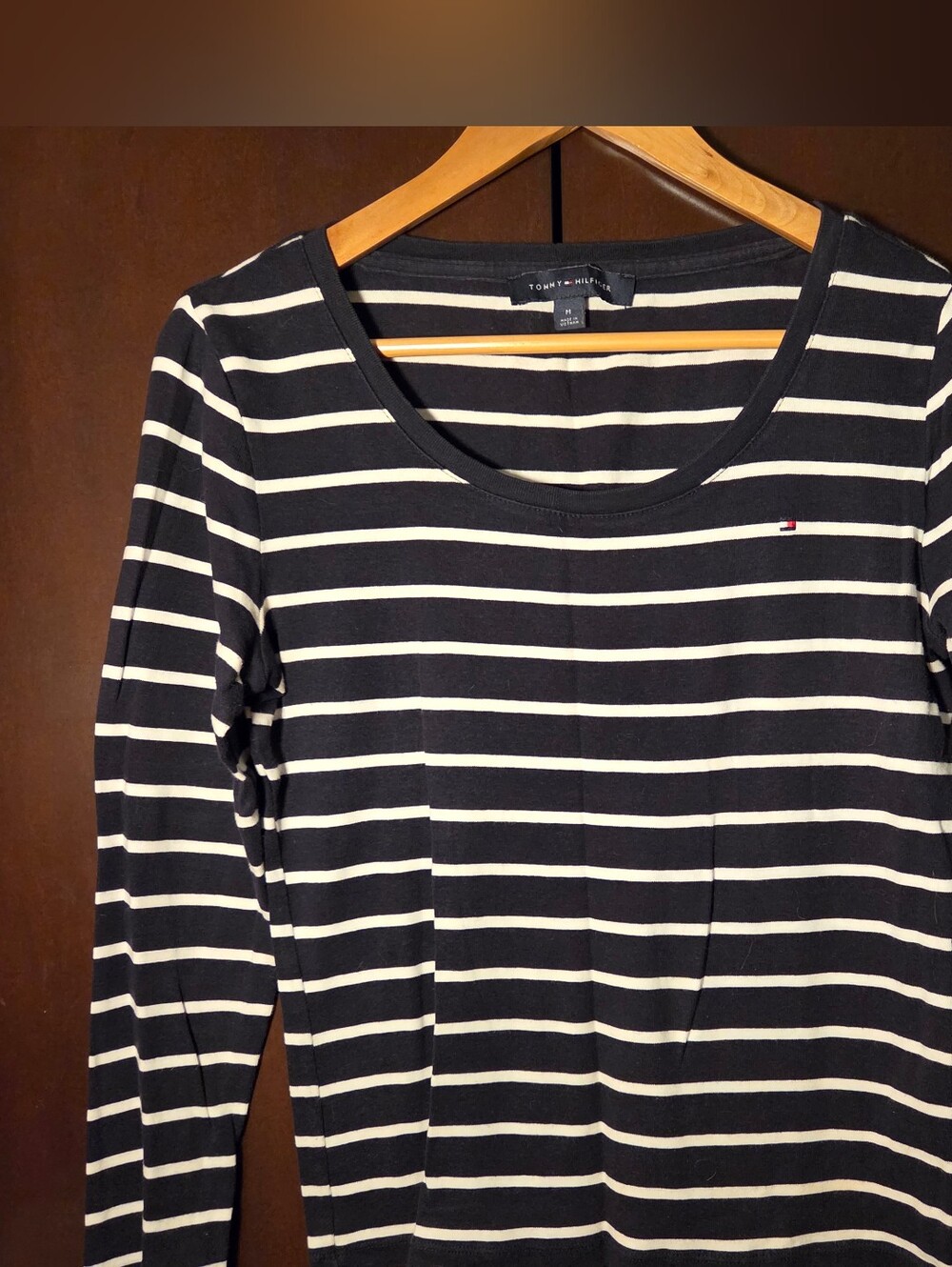 Tommy Hilfiger Navy & White Striped Long-Sleeve Top Women Size Medium